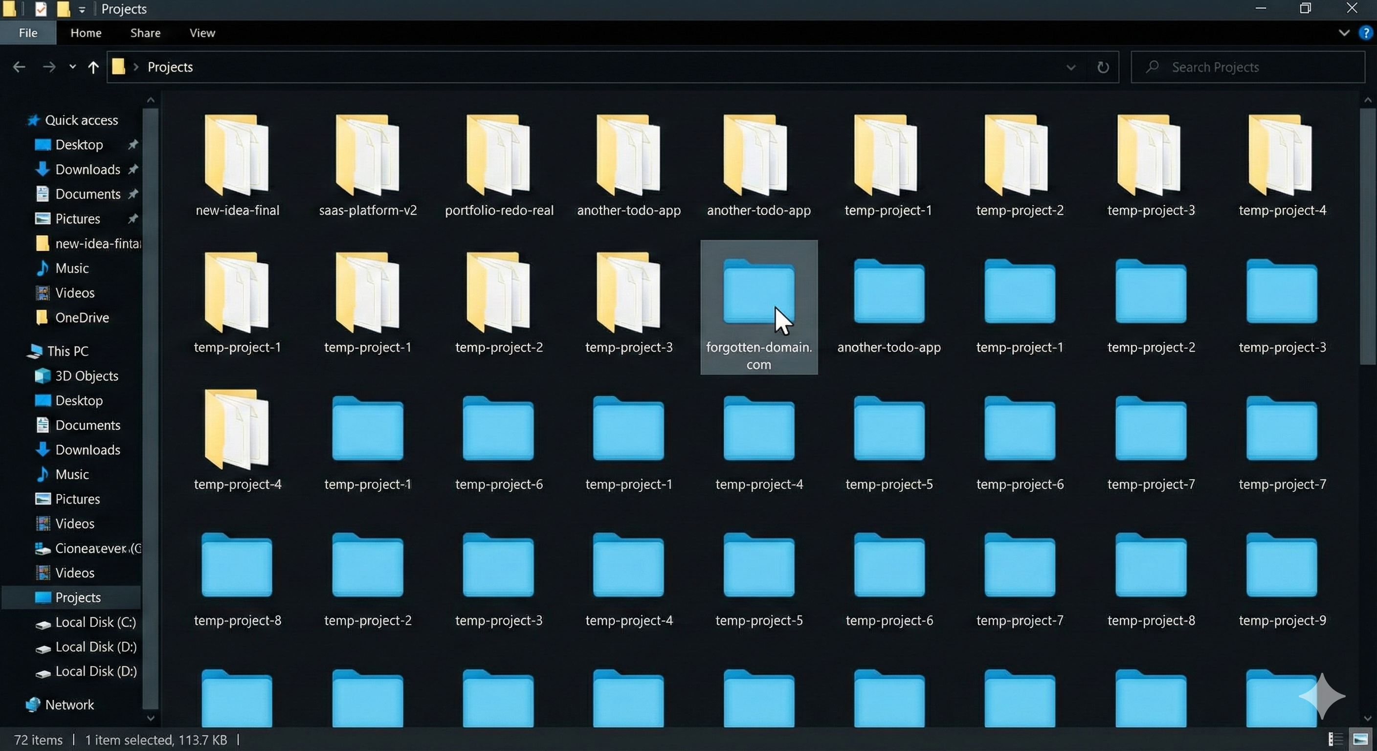 Unfinished projects on a computer screen
