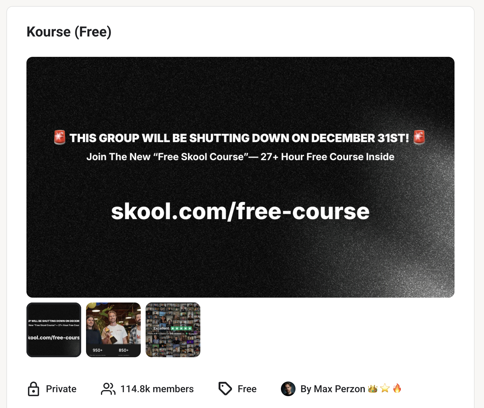 Kourse has closed down on Skool