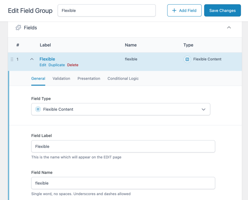 Creating a flexible content field in Advance Custom Fields