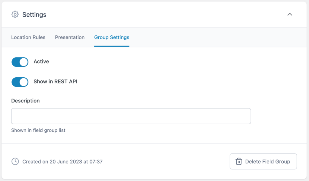 ACF group settings