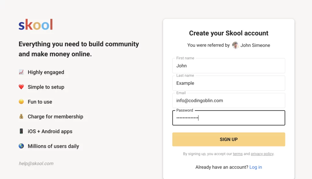 Create an account on skool.com
