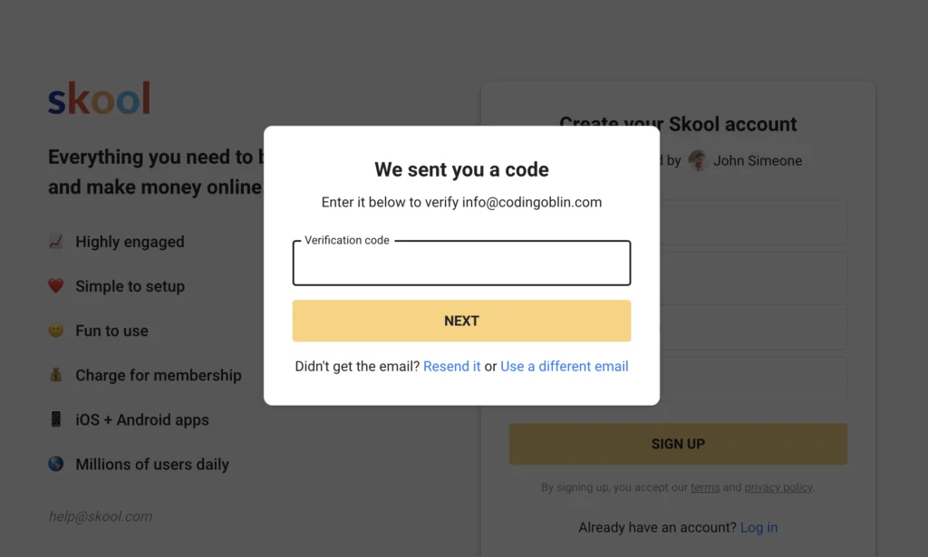 Enter email verification code